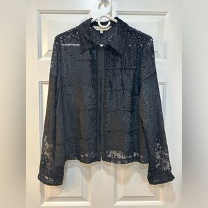 Vtg Sarah Elizabeth Black Velvet Burnout Cardigan Sheer Whimsigoth Witch Sz 12